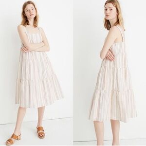 Madewell Button-Back Tiered Dress in Textural Rainbow Stripe size 6 colorful